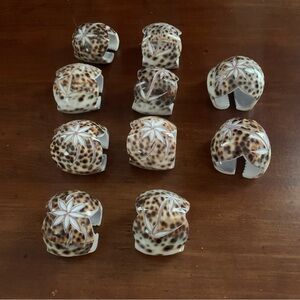 Flower Carved Natural Sea Shell Napkin Rings set of 10